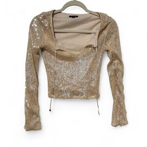 Cream sequins Ibiza vibes bell sleeve fun Wild Fable top XXS